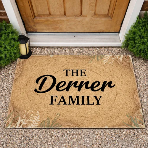 Custom Family Name Weave Botanical Frame Family Text - Home Decor Gift Doormat