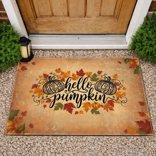 "Hello Pumpkin" Black Pumpkins Autumn Gourds Home Decor Doormat