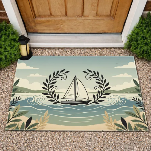 Sailboat Foliage Coastal Ocean Waves - Coastal Living Home Decor Gift Doormat