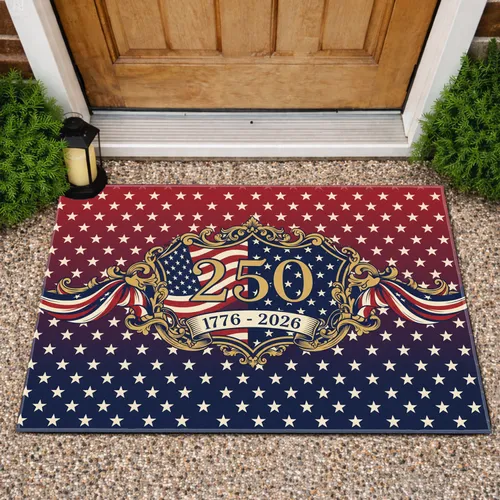 USA 250th Anniversary Patriotic Shield Flag - America's 250 Years of Freedom Celebration Doormat