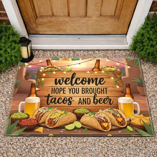 Welcome Tacos Beer Patio Feast - Outdoor Fiesta Home Entertaining Gift Doormat