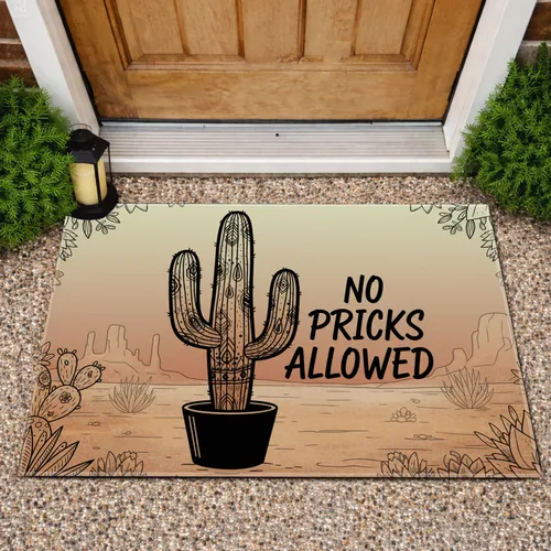 Saguaro Cactus 'NO PRICKS ALLOWED' Humorous Desert Home Decor Gift Doormat