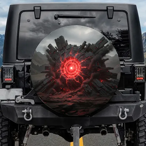Craggy Glowing Industrial Core Fractured Formations - Adventure Lover Gift Spare Tire Cover