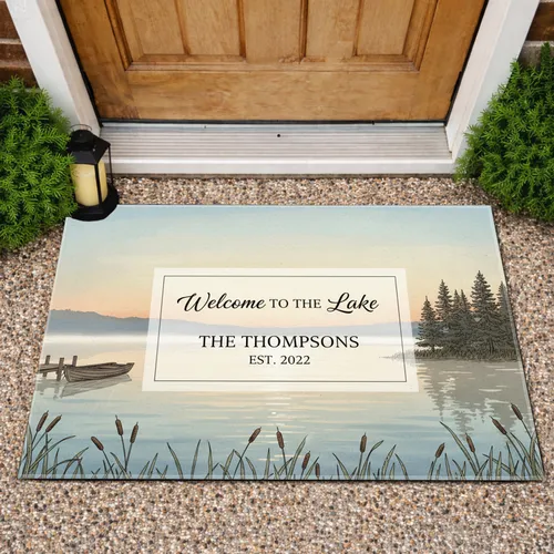 Lake Landscape Welcome Custom Name and Year - Lake House Decor New Home Gift Doormat