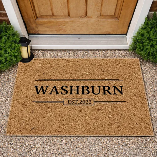 Custom Name and Year Rectangular Border Tapestry Farmhouse Decor Gift Doormat
