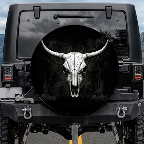 Weathered Horns Bull Skull Desert Tribal - Western Lifestyle Cowboy Gift Spare Tire Cover