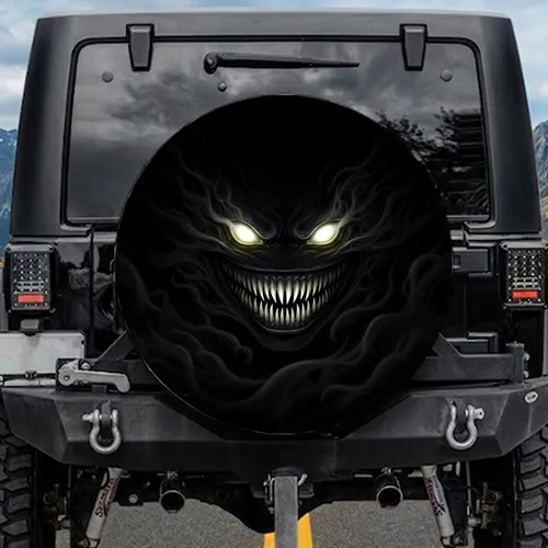 Menacing Sharp-Toothed Grin Glowing Eyes Ethereal Mist - Horror Fan Gift Spare Tire Cover