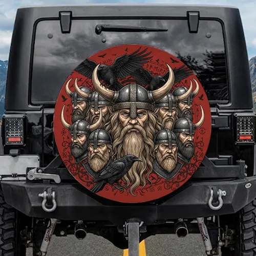 Viking Warrior Ravens Norse Symbols - Adventure Road Trip Auto Accessory Spare Tire Cover