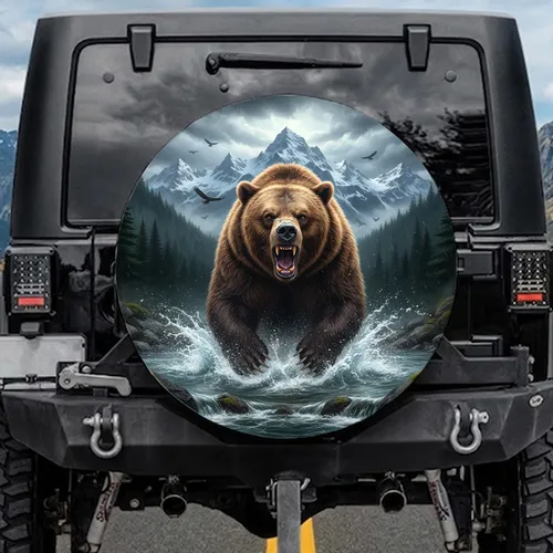 Roaring Grizzly Bear Mountain Wilderness - Wildlife Lover Gift Spare Tire Cover