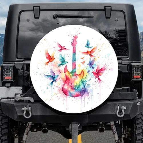 Electric Guitar Soaring Birds Paint Splatters Paint Drips Paint Speckles - Art Lover Gift Spare Tire Cover