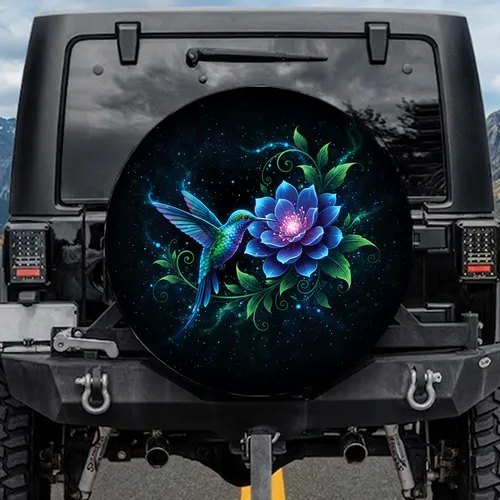 Iridescent Hummingbird Luminous Flower - Magical Decor Gift for Nature Lover Spare Tire Cover