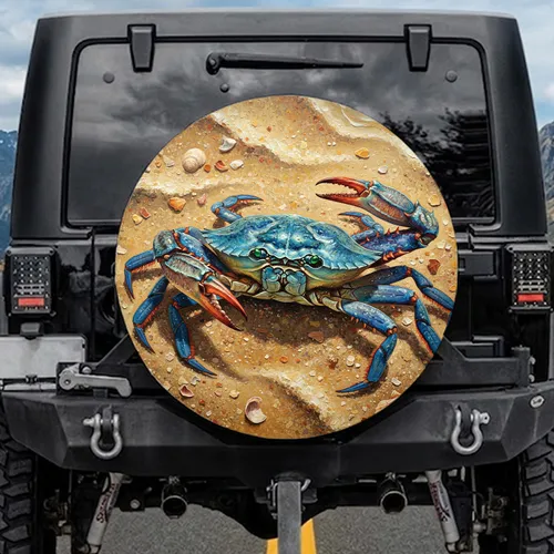 Blue Crab Sandy Beach - Coastal Decor Gift for Beach Lovers Spare Tire Cover