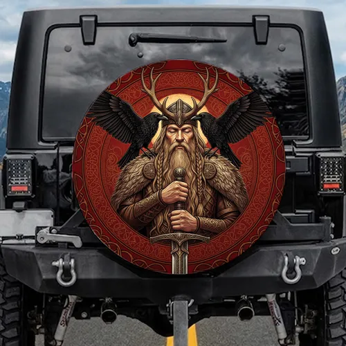 Nordic Deity Ravens Sword Knotwork - Mythology Fan Gift for Adventure Seeker Spare Tire Cover