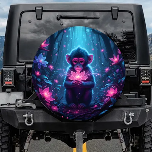 Baby Monkey Glowing Orchid Jungle - Wildlife Lover Outdoor Adventure Gift Spare Tire Cover