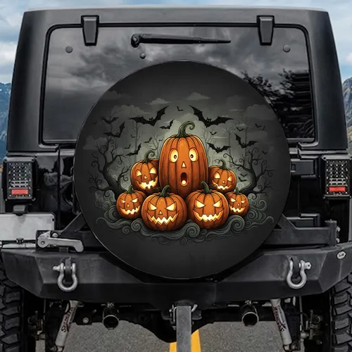 Jack-o'-lanterns Flying Bats Spooky Foggy Trees Halloween Decor Spare Tire Cover
