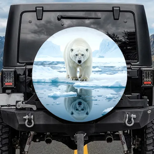 Powerful Arctic White Polar Bear Reflection Majestic Iceberg Scene - Wildlife Lover Gift Spare Tire Cover