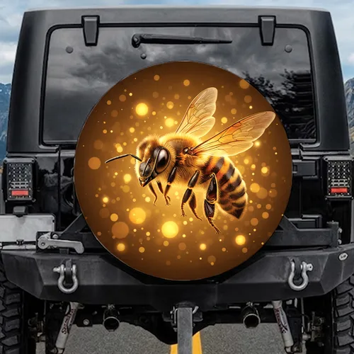 Dynamic Honey Bee Golden Luminous Field - Wildlife Lover Gift Spare Tire Cover