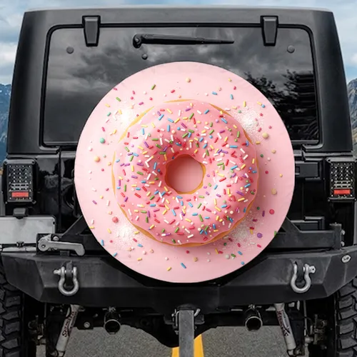 Pink Frosted Donut Multi-Colored Sprinkles Delicious Dessert Food Lover Car Decor Gift Spare Tire Cover