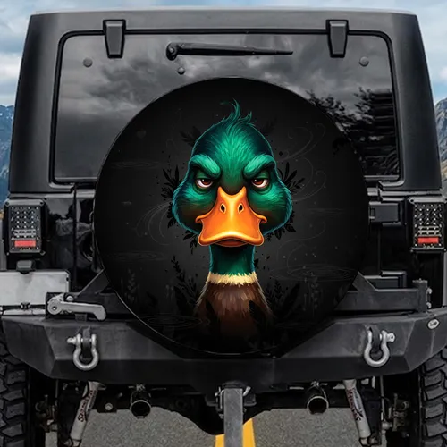 Highly Detailed Sullen Grumpy Duck Character Portrait Orange Beak - Wildlife Lover Gift Spare Tire Cover