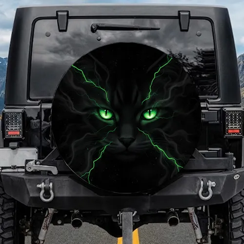 Glowing Green Cat Eyes Lightning - Driving Enthusiast Gift Spare Tire Cover