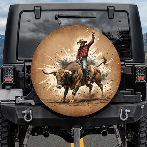 Bucking Bull Rodeo Cowboy - Western Lifestyle Fan Gift Spare Tire Cover