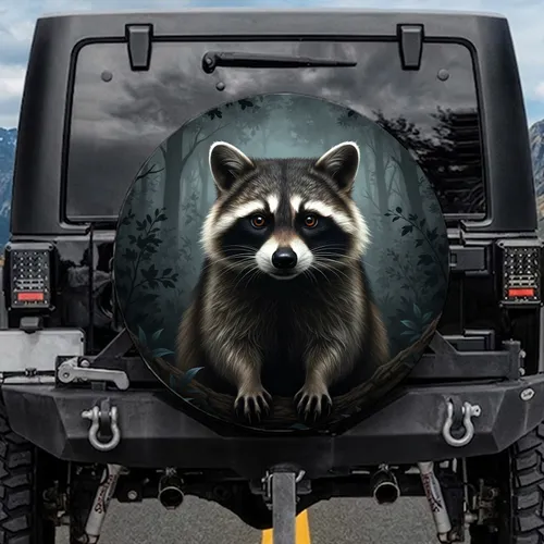 Adult Staring Raccoon Front Paws Masked Face Nocturnal Forest Wildlife Lover Gift Spare Tire Cover