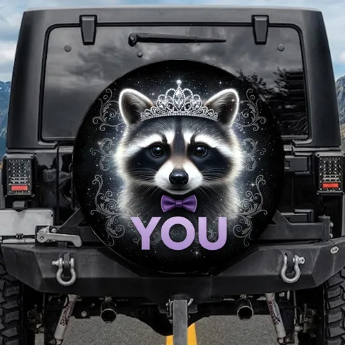 Crowned Raccoon Diamond Tiara Purple Bow Tie YOU - Wildlife Lover Gift Spare Tire Cover