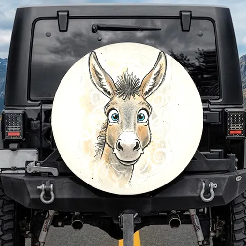 Shaggy Cartoon Donkey Head - Animal Lover Car Decor Gift Spare Tire Cover