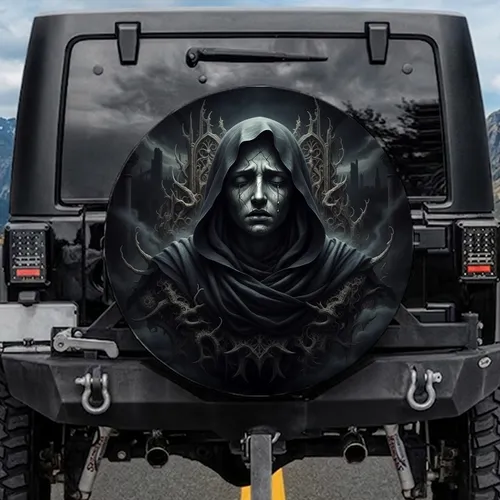 Ancient Sorrowful Stone Face Dark Drapery - Gothic Decor Gift Spare Tire Cover