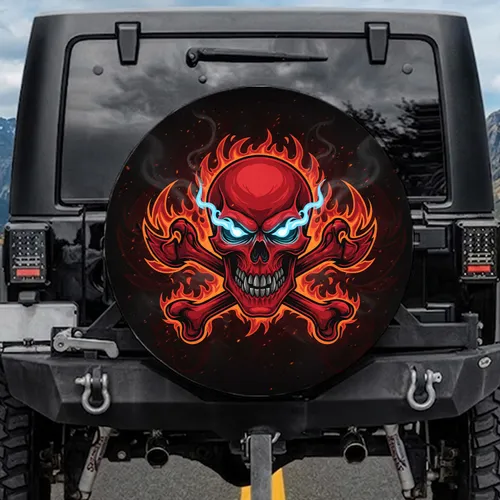 Skull Tribal Flame Car Accessory - Meaningful Gift for Off-Road Enthusiasts & Truck Owners Spare Tire Cover