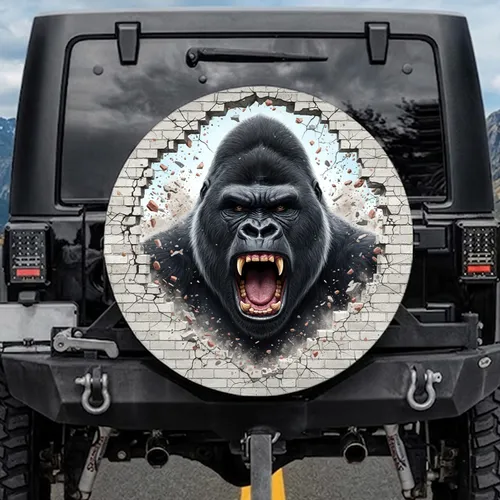 Silverback Gorilla Roaring Shattered Brick - Wildlife Lover Gift for Men Spare Tire Cover