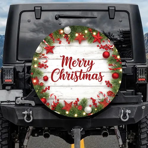 Merry Christmas Pine Boughs Ornaments - Festive Holiday Decor Gift Spare Tire Cover