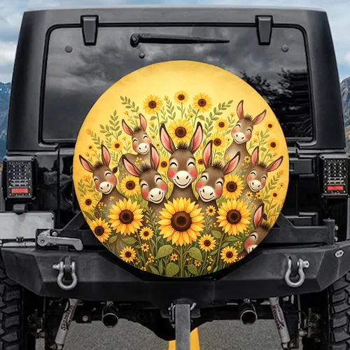 Donkeys Sunflowers Botanical Wild Grasses Farmhouse Car Decor Animal Lover Gift Spare Tire Cover
