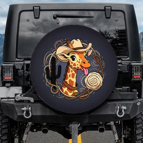 Giraffe Cowboy Hat Gold Bell - Desert Western Wildlife Gift Spare Tire Cover