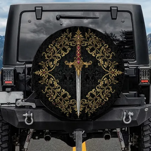 Fantasy Sword Baroque Floral Gothic Botanical - Car Decor Gift for Dark Fantasy Lover Spare Tire Cover