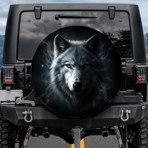 Majestic Wolf Face Icy Blue Eye - Wildlife Lover Winter Wilderness Gift Spare Tire Cover