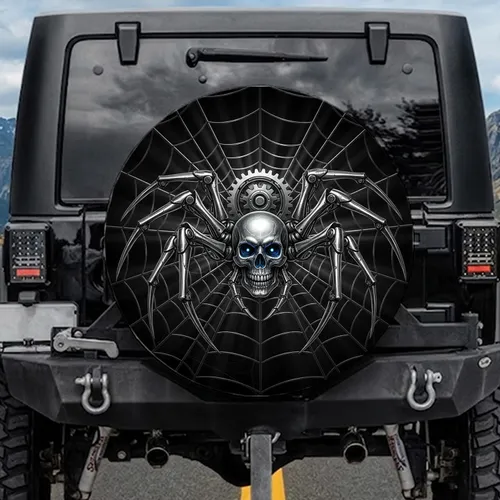 Mechanical Spider Skull Gear Web - Gothic Industrial Decor Gift Spare Tire Cover