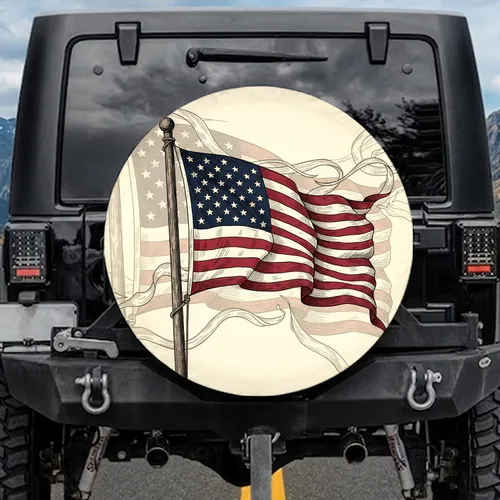 Waving American Flag Freedom - Independence Day Gift Veterans Spare Tire Cover