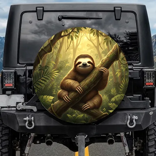 Smiling Sloth Tree Branch Tropical Forest - Outdoor Adventure Gift for Nature Lovers Spare Tire Cover