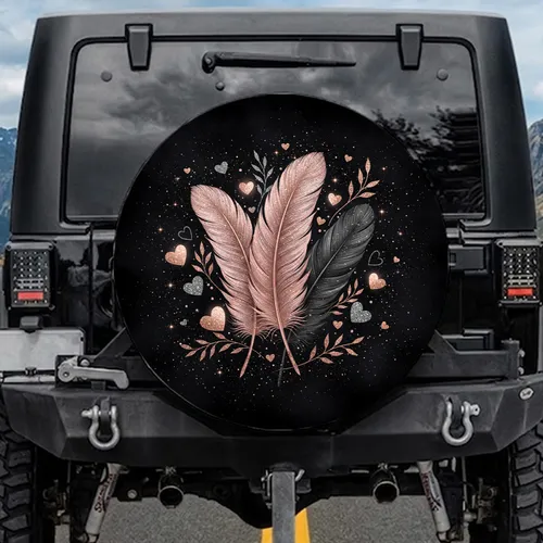Feathers Hearts Leaves Starry Night - Car Decor Gift Spare Tire Cover