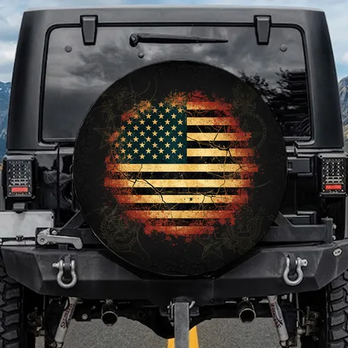 Distressed American Flag Grunge - Patriotic Car Decor Gift for Veterans Spare Tire Cover
