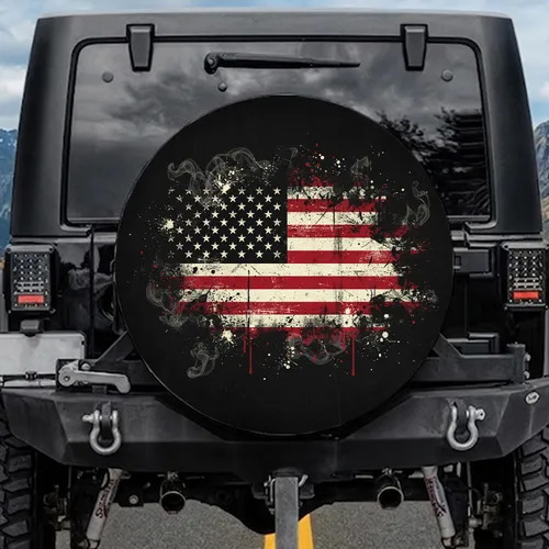 Distressed Thin Red Line American Flag - Patriotic Support Gift Spare Tire Cover