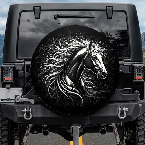 Horse Head Profile Flowing Mane Wind Swirls - Wildlife Lover Gift Spare Tire Cover