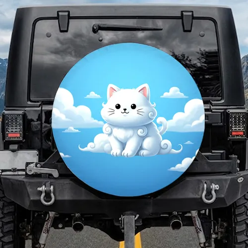 Cloud Cat Gentle Smile Cumulus Clouds Blue Sky - Cat Lover Gift Spare Tire Cover