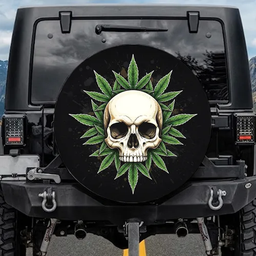 Human Skull Cannabis Leaves - 420 Culture Car Decor Gift Spare Tire Cover