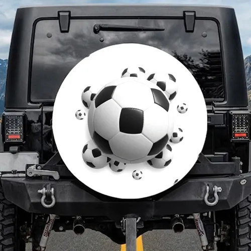Black White Soccer Balls Sports Fan Vehicle Protection Car Decor Gift for Him Spare Tire Cover