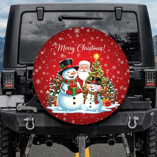 Cheerful Snowmen Santa Christmas Tree Merry Christmas Holiday Gift for Family Spare Tire Cover