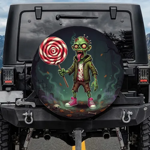 Green Skin Zombie Lollipop Eerie Nocturnal Scene - Halloween Horror Fan Gift Spare Tire Cover
