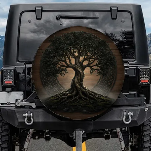 Gnarled Tree of Life Celtic Knot Wooden Background - Nature Lover Adventure Gift Spare Tire Cover