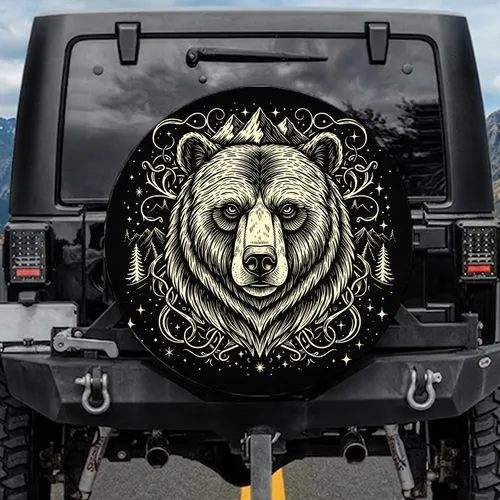 Grizzly Bear Stars Vines Mountains - Wildlife Lover Gift Spare Tire Cover